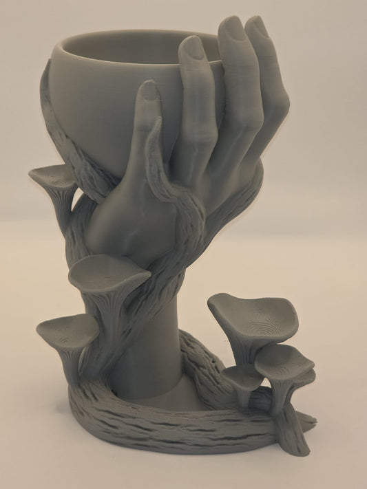 Hand met Kom en Paddenstoelen - 3D Geprint Decoratief Object