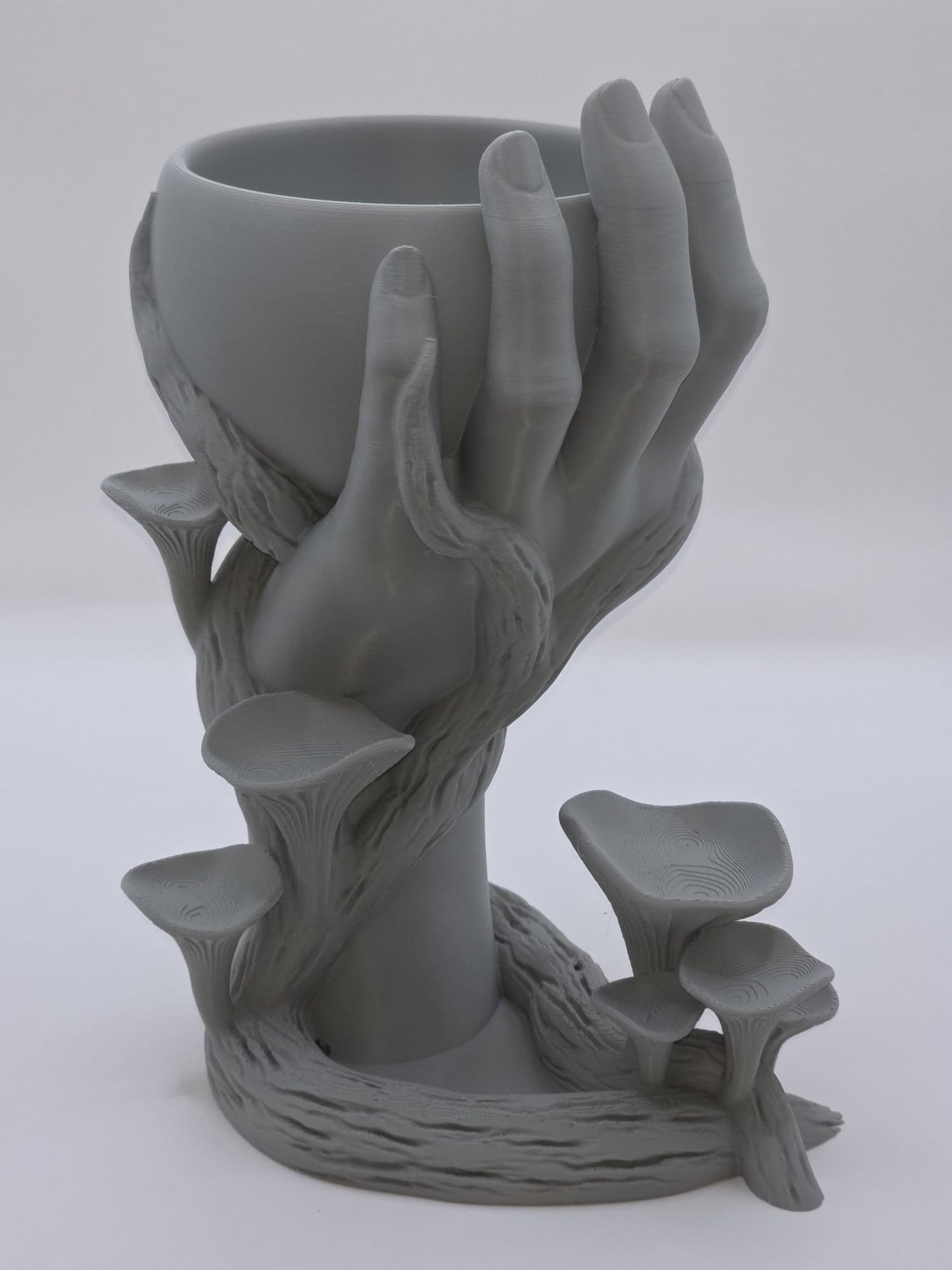 Hand met Kom en Paddenstoelen - 3D Geprint Decoratief Object
