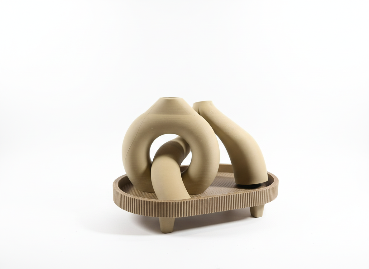 Professionele productfoto van beige decoratief sculptuurset